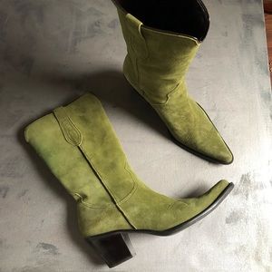 Lime Green Suede Cowboy Boots 